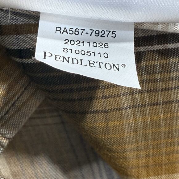 Pendleton Mens XL Frontier Western Snap Button Plaid Shirt Brown Tan Long Sleeve - Picture 6 of 10